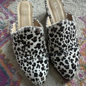 Leopard Print with Calf Hair Texture Women's Mules Size 7.5
